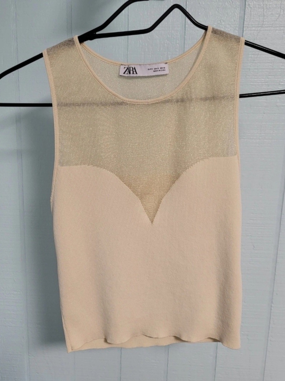 Zara Cream Mesh-Inset Ribbed Tank - Picture 2 of 6